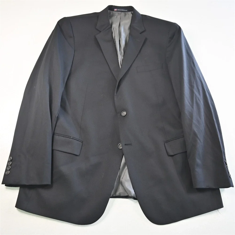 Hart Shaffner Marx 48L Black Wool USA Made Mens Blazer Suit Jacket Sport Coat